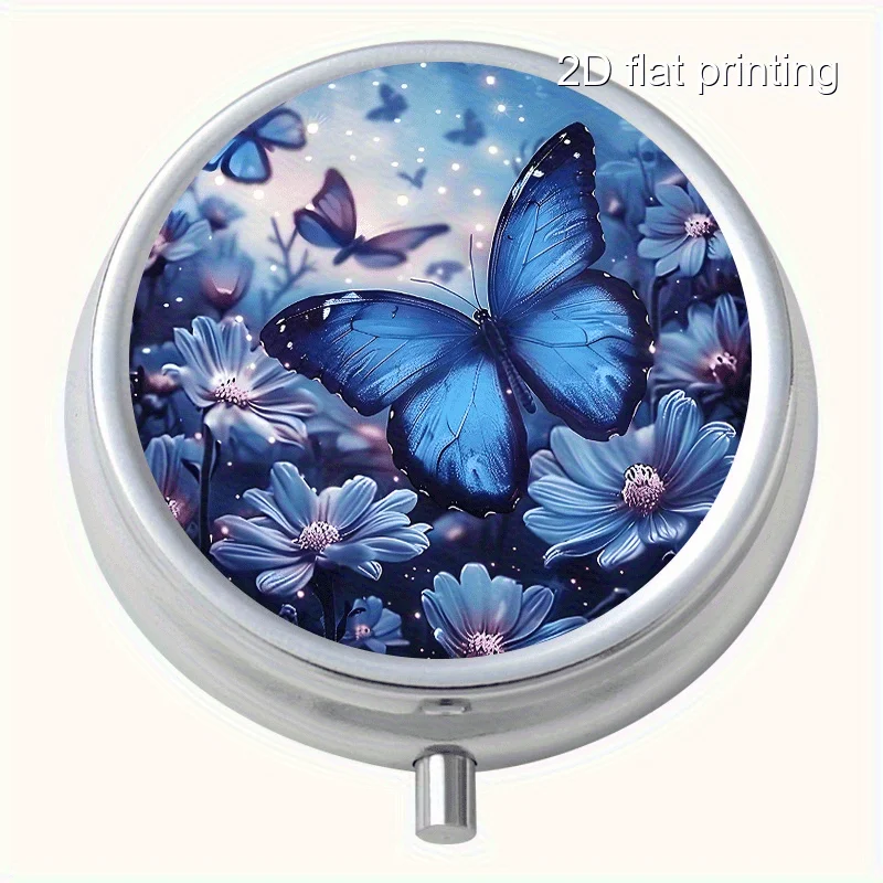 Single-piece, flat, round three-compartment box with a circular pattern design, used for storing capsules. The design is lively and interesting, making it a practical gift for a girlfriend. Made of metal