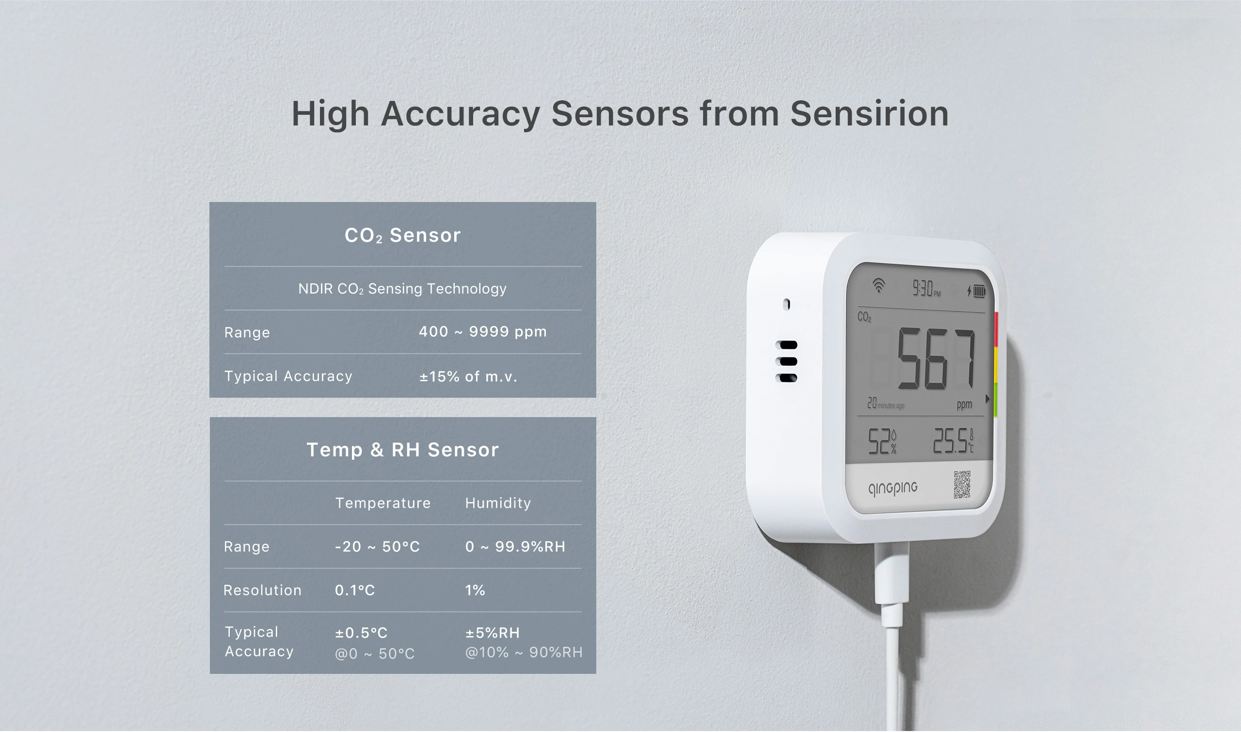 Qingping Thermometer Hygrometer CO2-Detektor, Fernüberwachung, Temperatur- und Luftfeuchtigkeitsüberwachung, schnelle Alarmbenachrichtigung, Aufladen – Detail 6