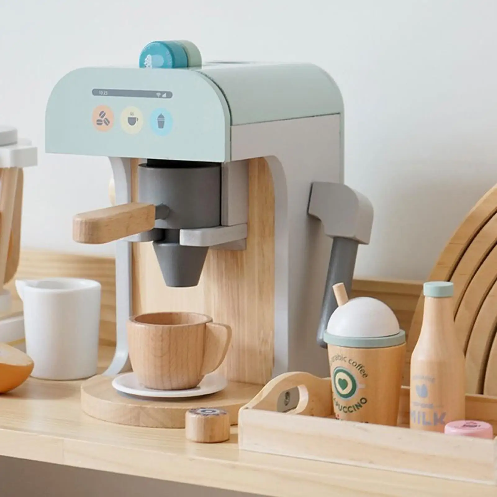 Cafetière en bois, jeu de simulation, ensemble de jouets de cuisine, jouets éducatifs préscolaires, cadeaux pour filles et garçons, salle de jeux intérieure