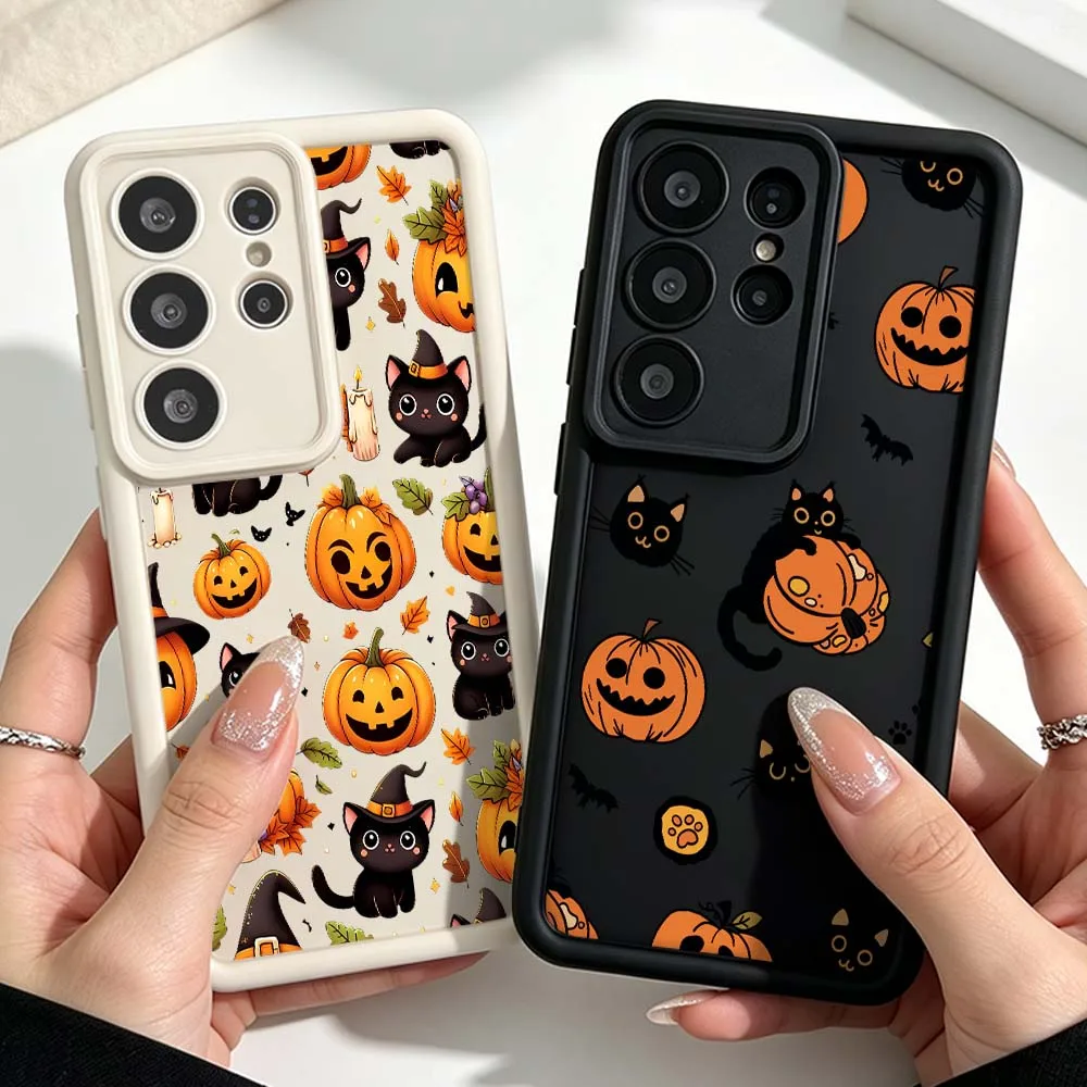 Halloween Pumpkin Cat Cover For Samsung Galaxy S26 S25 S24 S23 S22 S21 S20 Ultra Plus FE Eye Ladder Silicone Phone Case