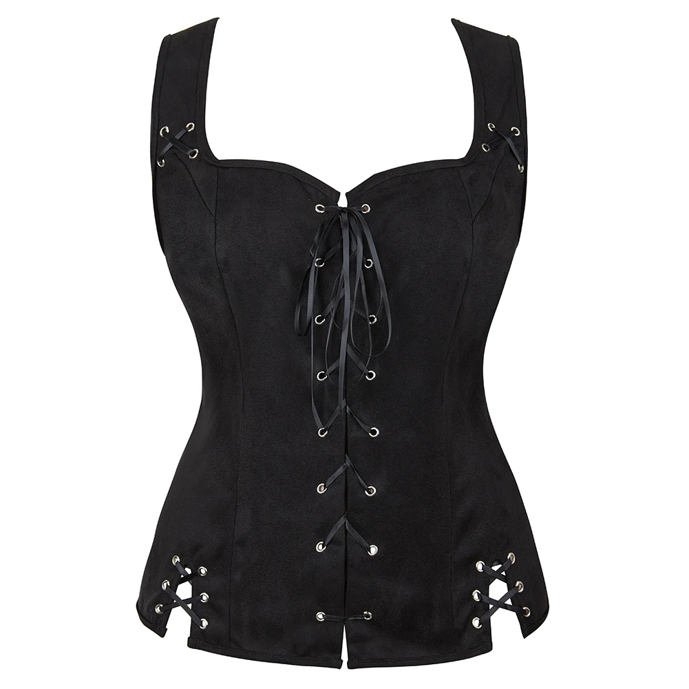 

Women Medieval Vest Cosplay Pirate Costume Vintage Suede Corset Tops Steampunk Renaissance Shoulder Strap Bustiers