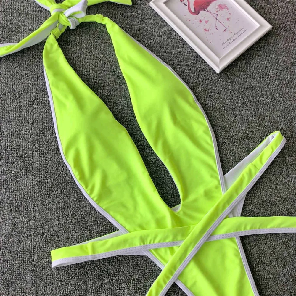 2026 Neon-Grüner Damen-Badeanzug, High-Cut, Rückenfrei, Einteiliger Badeanzug, Sexy Neckholder-Badeanzug, Monokini V1336G – Detail 27