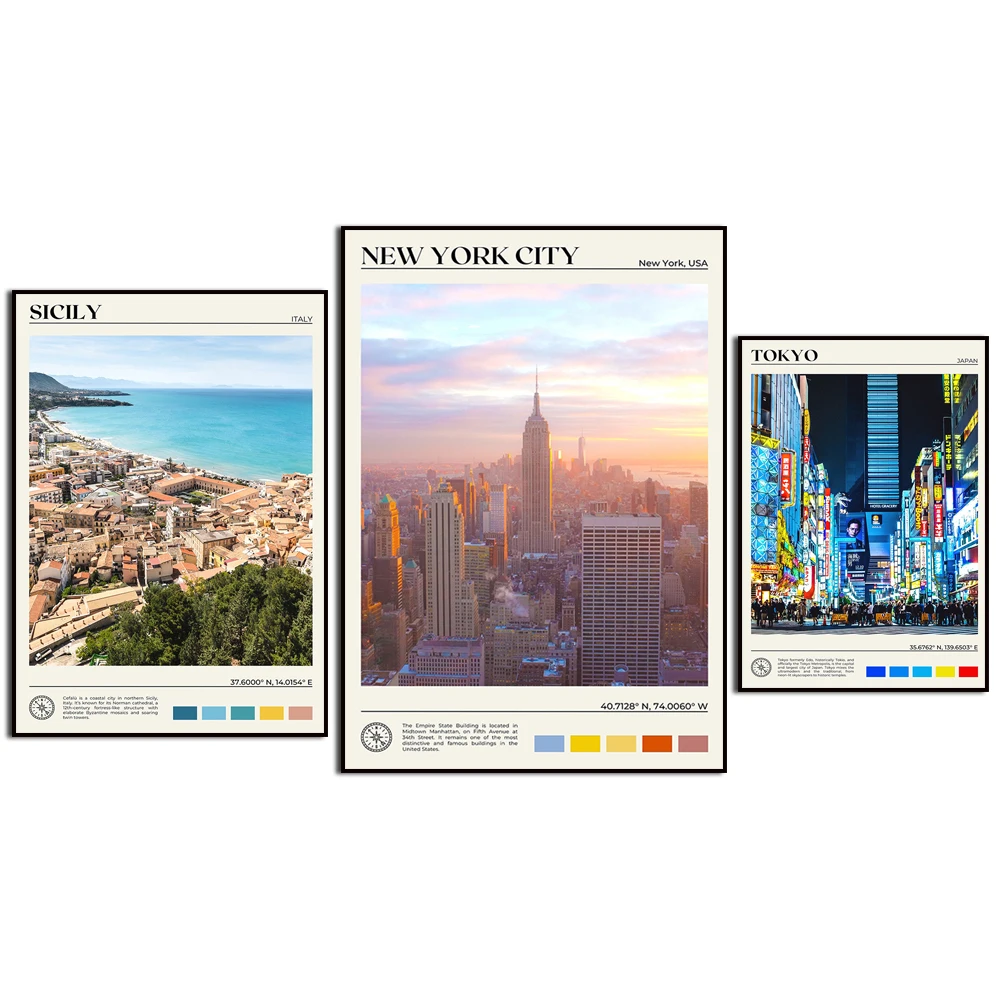 New York London Tokyo Barcelona Cape Town Istanbul Havana Texas Rome Sicily City Travel Landscape Abstract Poster