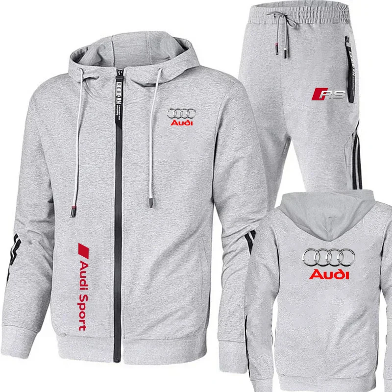 Chándal Para Hombre, Ropa Deportiva Con Logo De Audi Impreso, Jersey Con Capucha Y Cremallera + Pantalones, Conjunto De 2 Piezas