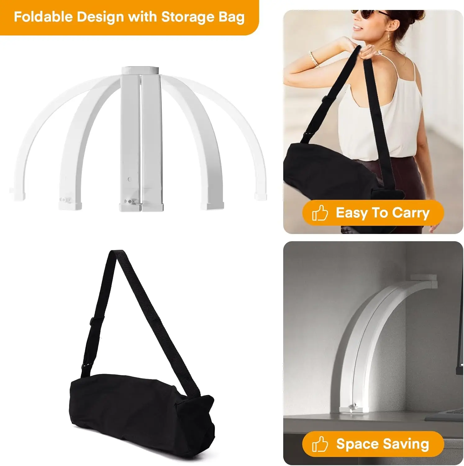 مصباح نصف قمر قابل للطي، مصباح تجميل لمكتب الأظافر، 3 أوضاع ألوان و10 مصابيح قوس سطوع مع حامل هاتف، للرموش،