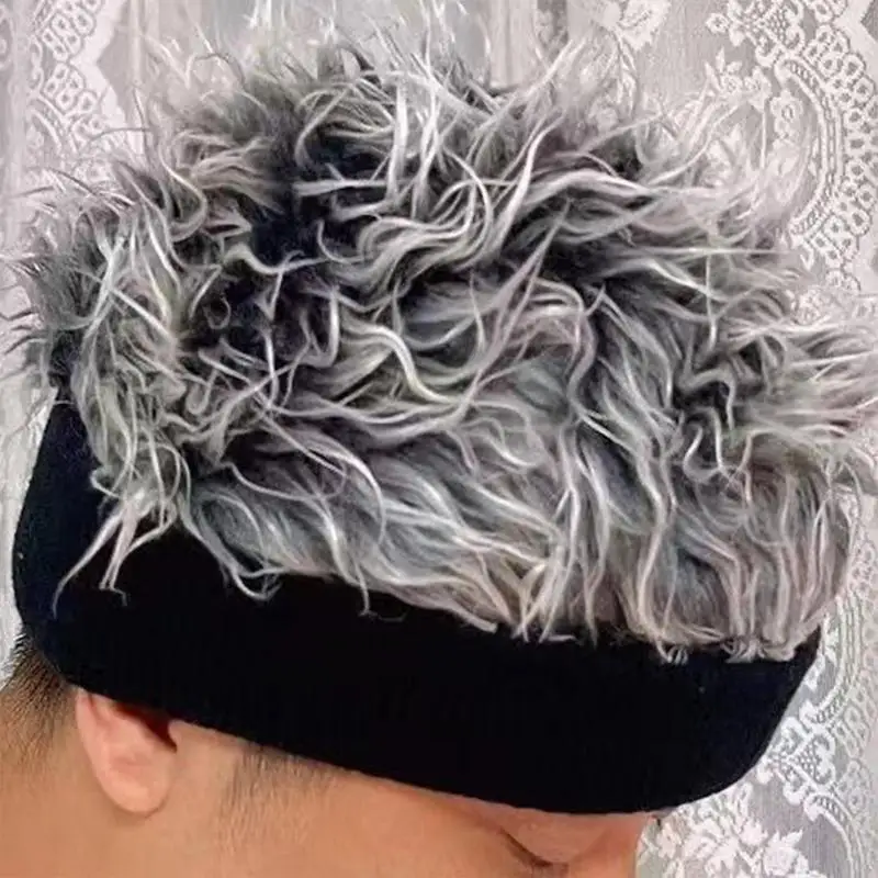 Men Women Beanie Wig Hat Fun Short Hair Caps Novelty Hip Hop Beanie Hat with Spiked Fake Hair Wig Funny Retro Short Melon Wig