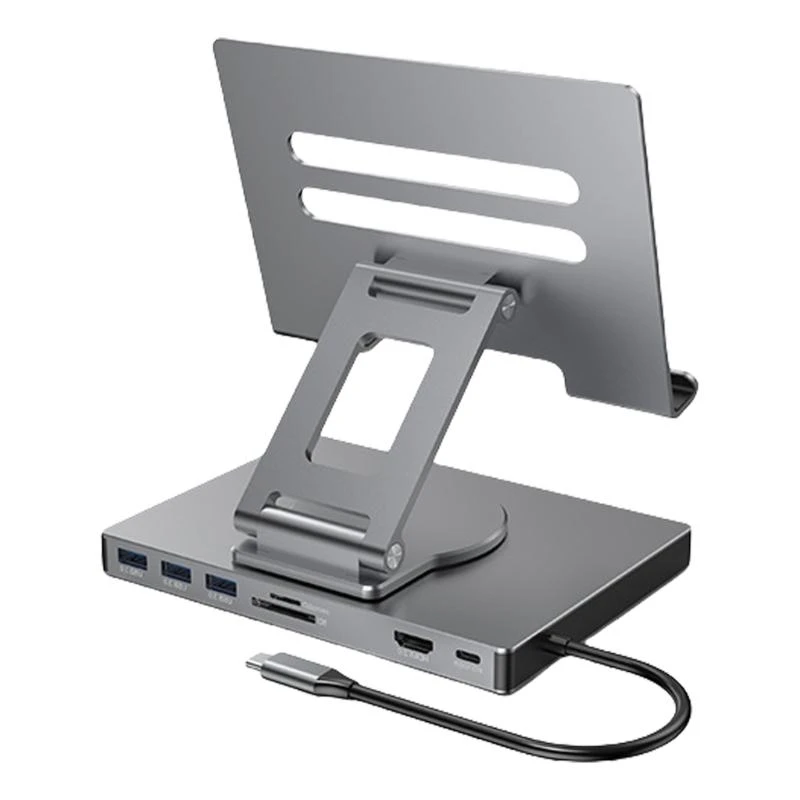 8/9 in 1 Supporto stand cuochi docking Tablet USB Tipo C USB3.2 Scheda Reader da 3,5 mm Porta desktop rotabile pieghevole