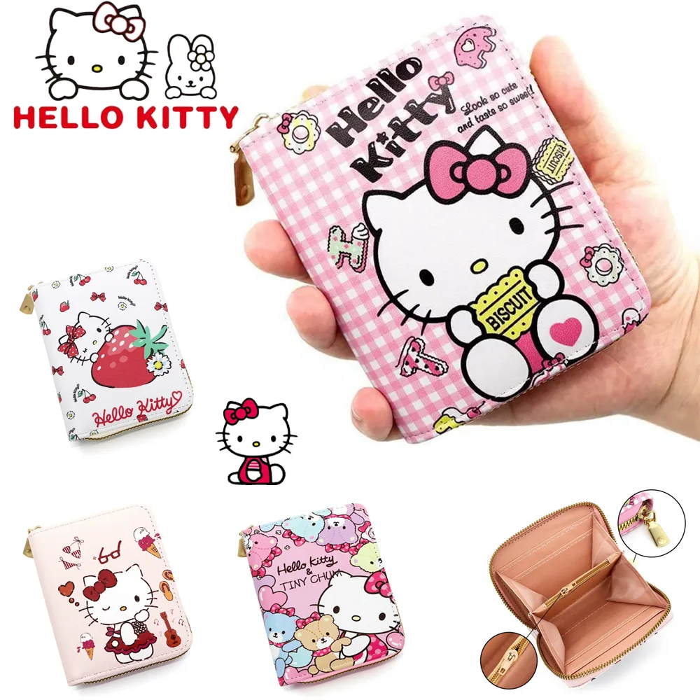 

Аниме Hello Kitty Sanrio портмоне милый мультфильм Kt Cat женский короткий складной кошелек из искусственной кожи портативный органайзер для карт подарки