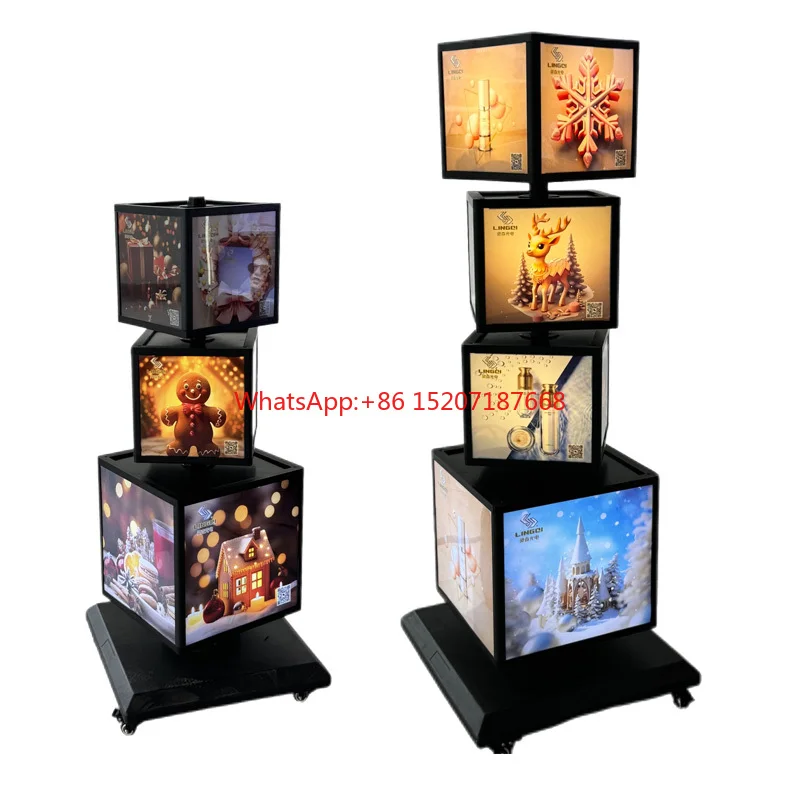 Lingqi Counter Display Rotating Light Emitting Diode Light Box Acrylic Square Cube Interior Advertising and Product Photography