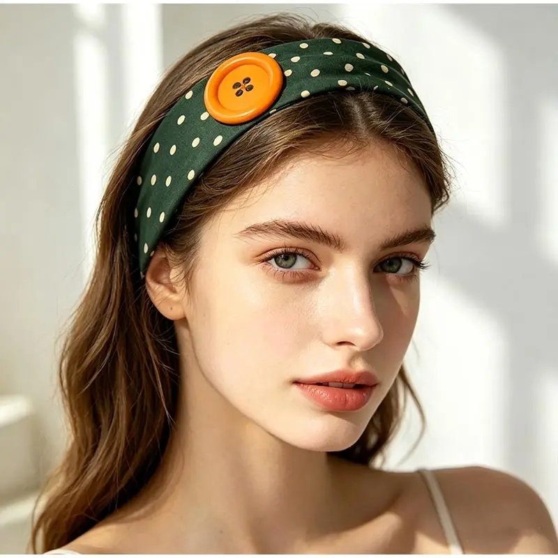 Dopamine Large Button Wave Dot Elasticity Headband Fashion INS Style Elastic Headband Sports Fitness Sweat-absorbent Hairband
