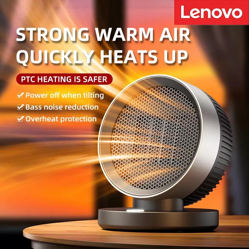 Lenovo Portable PTC Desktop Heater 500W Mini Electric Space Heater Overheat Tip-over Protection Small Winter Warmer for Room