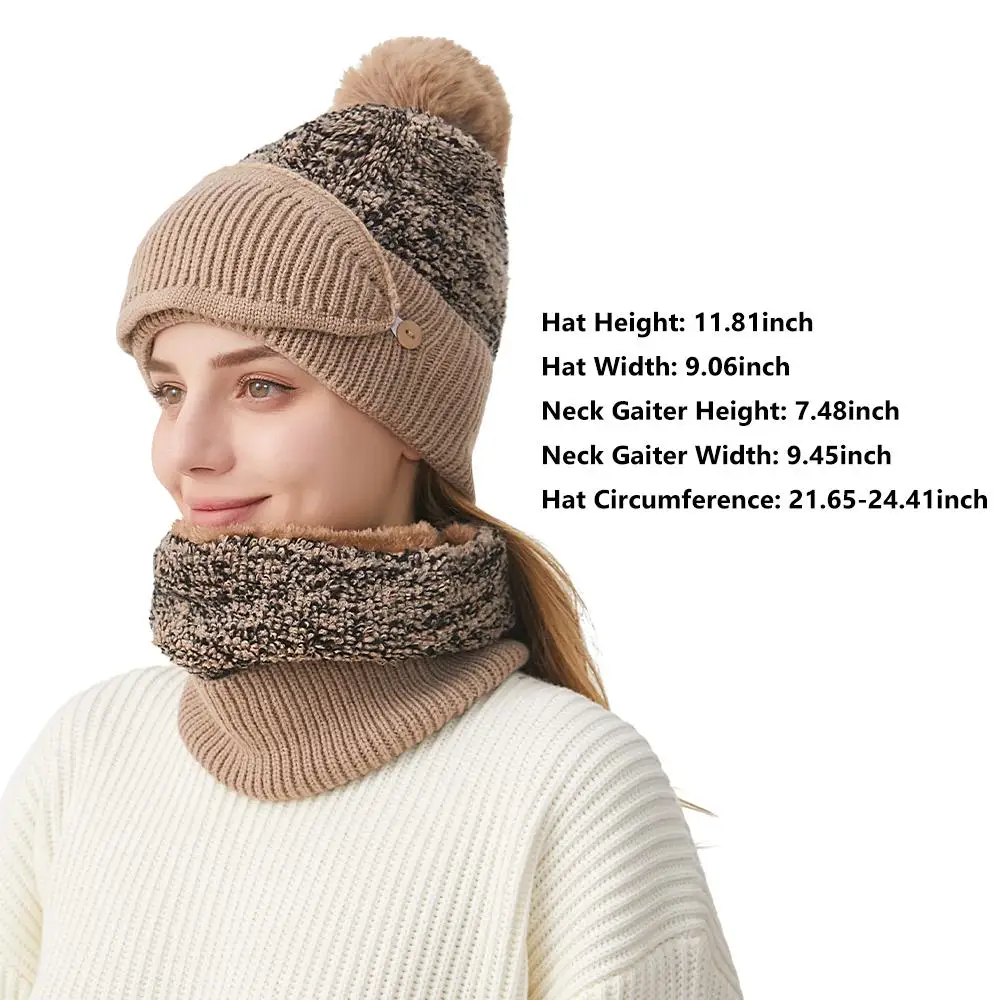 Ensemble bonnet et pompon 3 en 1, chapeau de ski doublé, masque GaClaand, chapeau à capuche souple, chaud, sourire, plein air, hiver