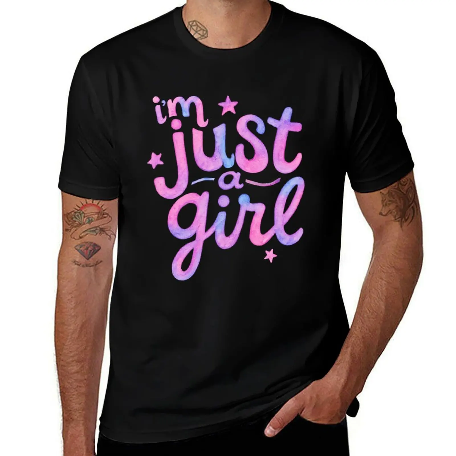 

i’m just a girl – Pink & Purple Watercolor Quote T-Shirt Short sleeve tee anime stuff Clothing plain mens graphic t-shirts pack