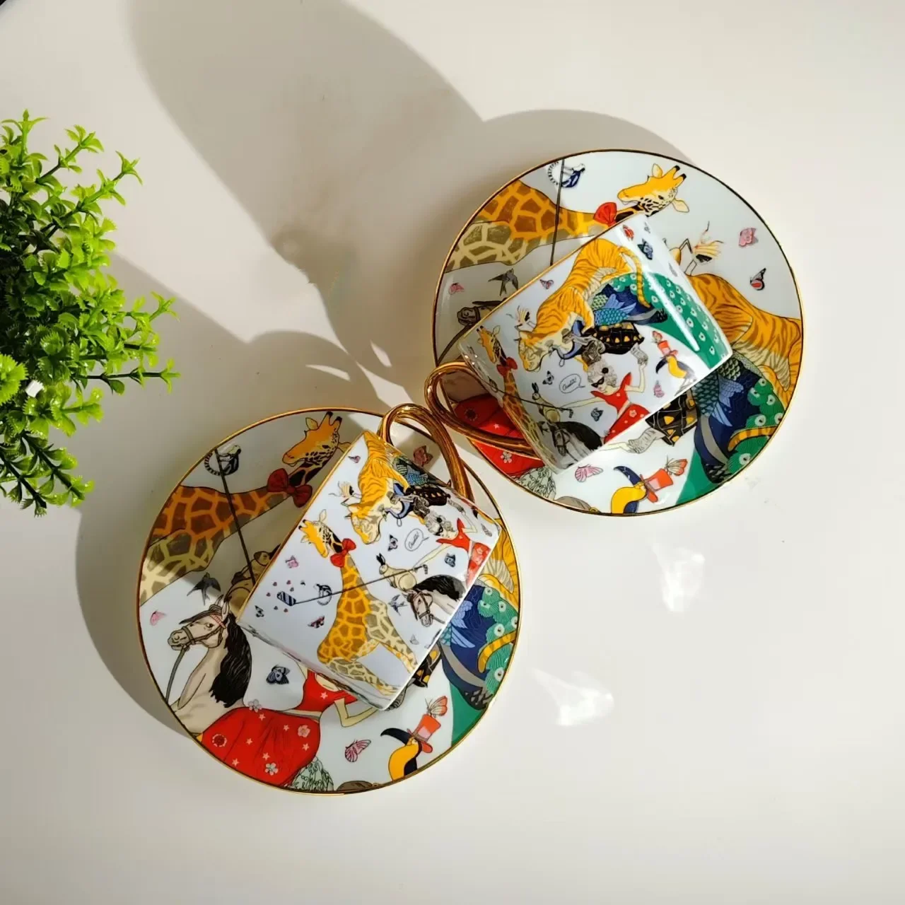 

Famous Jungle King coffee cup, double cup plate, home style steak plate, dining plate, coffee cup gift box set
