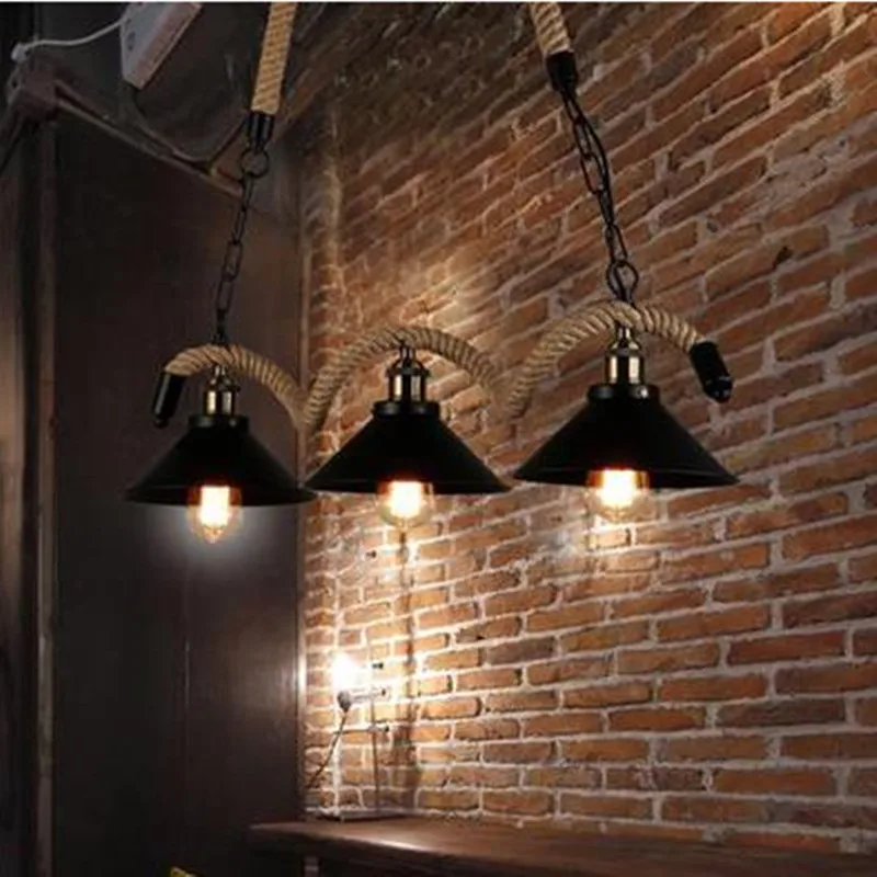 

American Loft Creative Vintage iron Rope Pendant Lights Industrial Edison Bulb light For bar Living Room decoration lamp