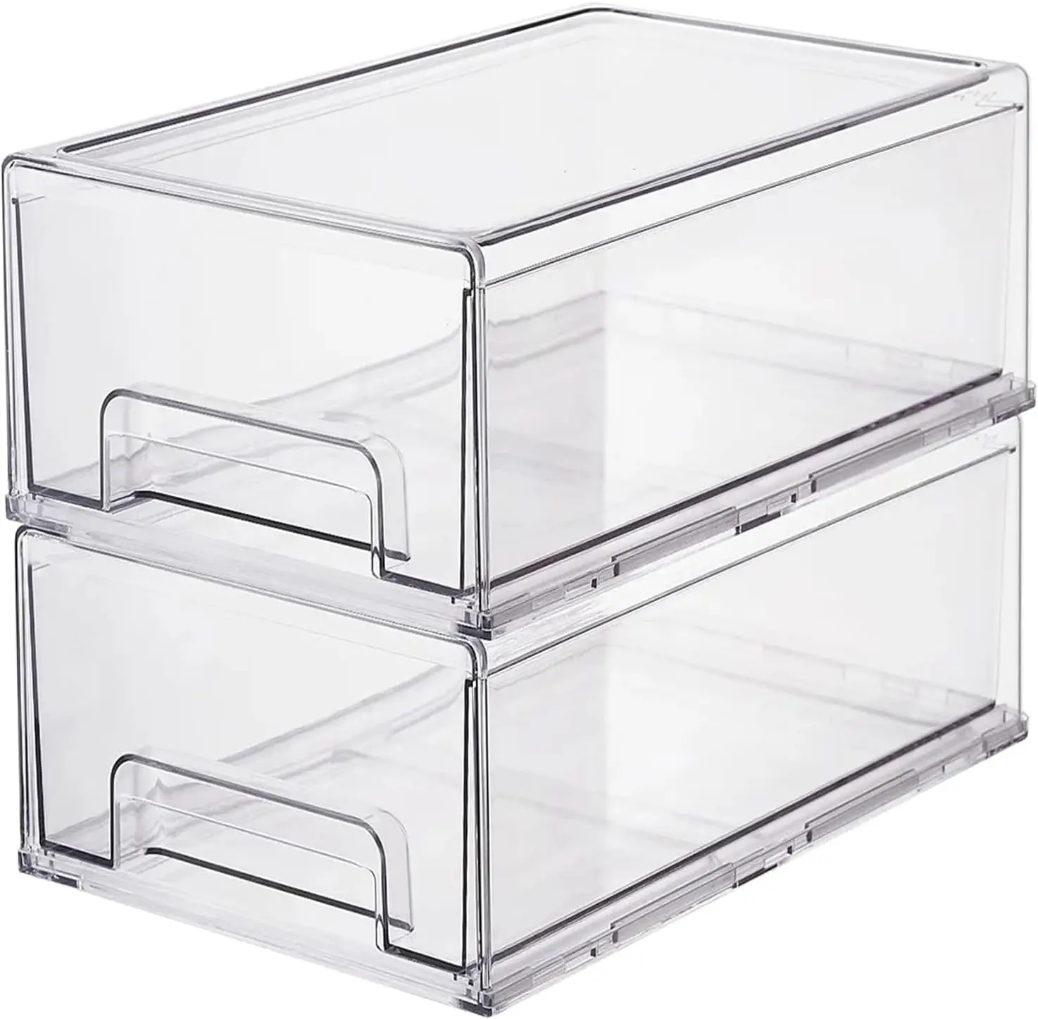 Clear Plastic Stackable Storage Drawers Bins for Kitchen Pantry Organization, Under Sink Cabinet Organizer, Bathroom Makeup
