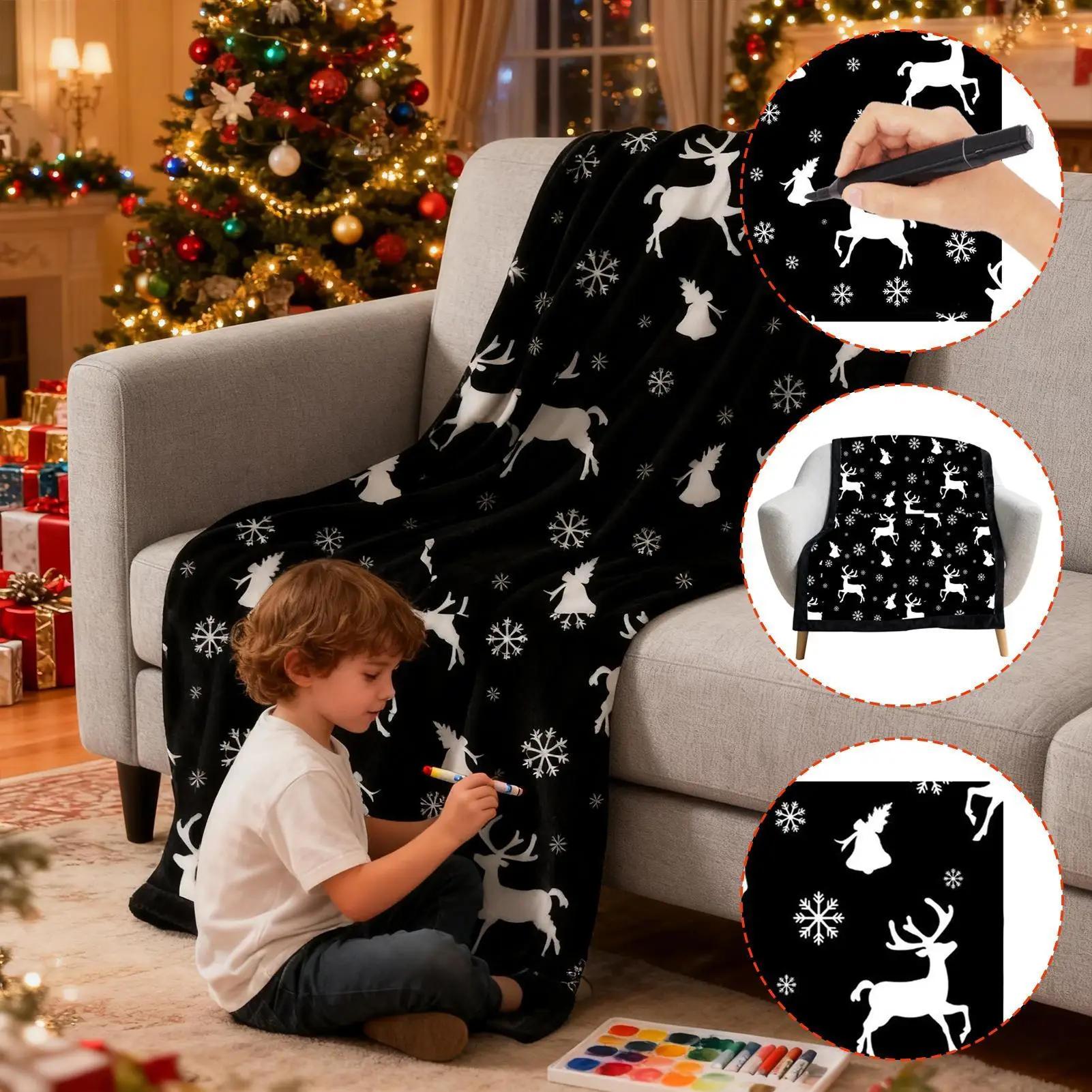 

DIY Coloring Blanket Washable Decoration Christmas DIY Washable Blankets For Children Teens Adults Craft Lovers Art Teachers