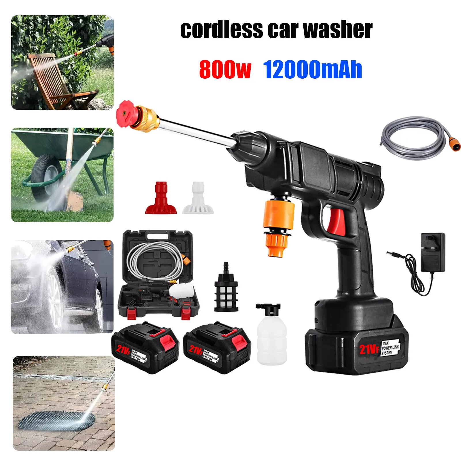 

2-аккумуляторный беспроводной пистолет-распылитель воды, портативный автомойка высокого давления, очиститель, садовый водяной пистолет