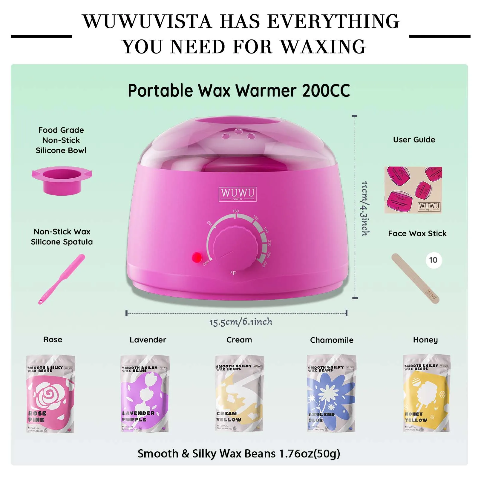 Waxing Kit 19 items, WUWUVISTA Hair Removal Christmas Gift Set with Wax Warmer&Wax Beads for Face/Brazilian/Full Body/Bikini