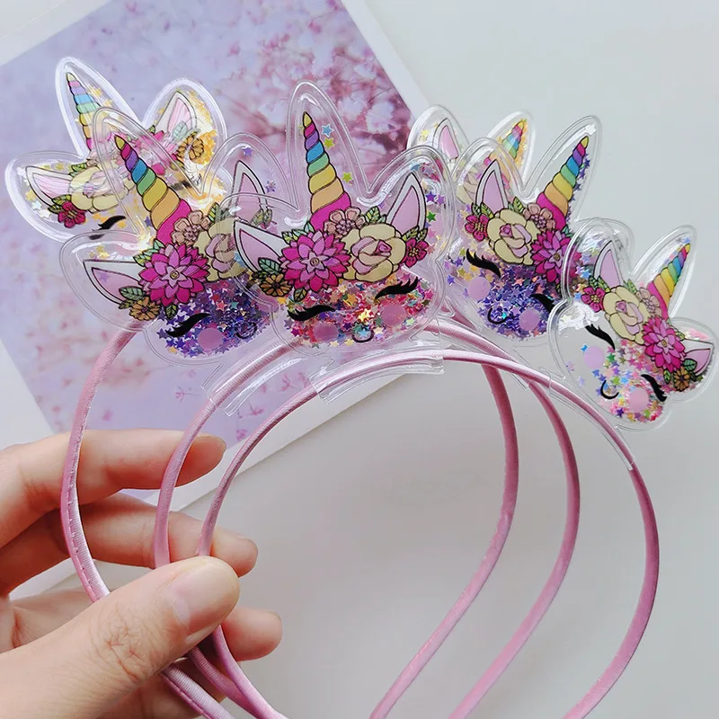 New Children Quicksand Unicorn Headband Girl Hairband Baby Hair Ties Scrunchies Holiday Party Hair Accessories Head Wrap Tiara