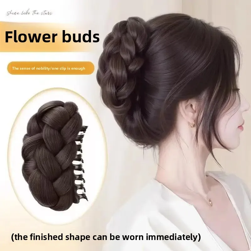 Knotless الشعر التمديد كعكة هيربيسي الملمس الإحساس مشبك شعر الألياف الآسيوية الذيل كعكة عقال أداة لعب الشعر المصنوعة في الصين