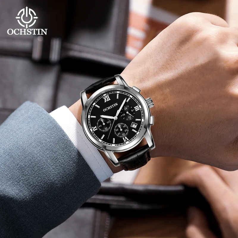 OCHSTIN Prominente Series Multi-functional Quartz Watch Commuter Leisure 30 Meters Life Waterproof Gold Shell Mens Quartz Clock