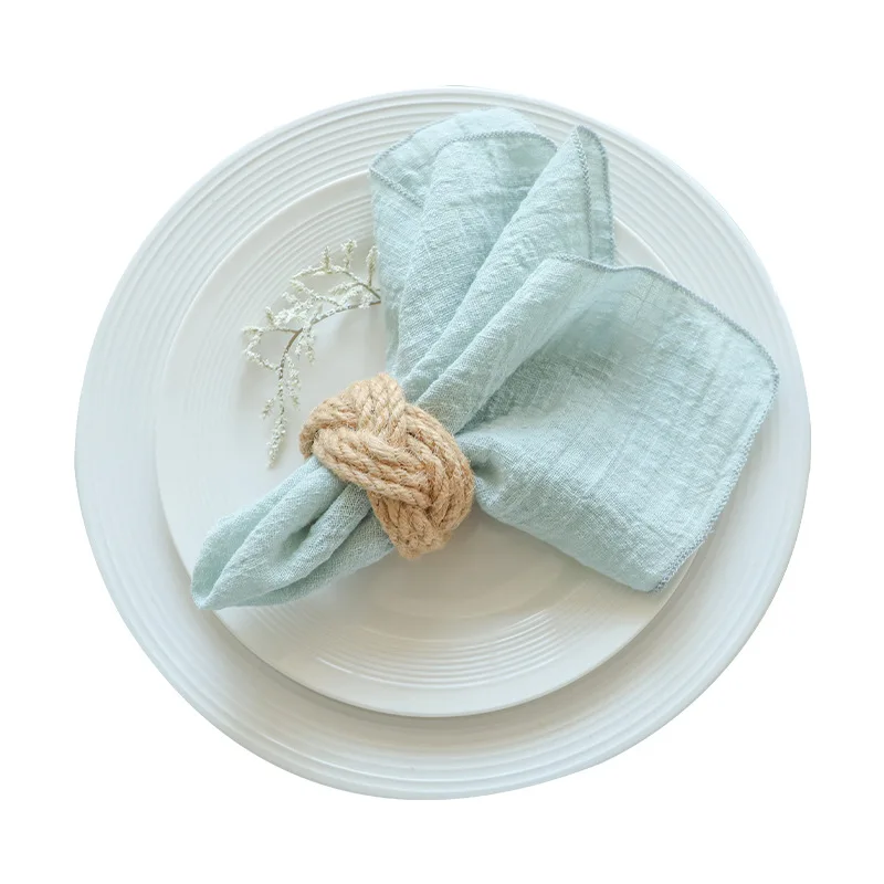 40x40cm Pure Cotton Napkin Ins Crepe Fabric French Stitch Edge Border Placemat for Party and Formal Dining Table Decoration