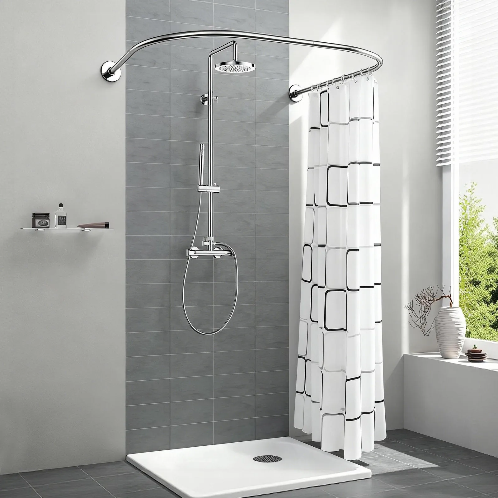 

Душевая занавеска U-образной формы, регулируемая изогнутая занавеска для ванной комнаты