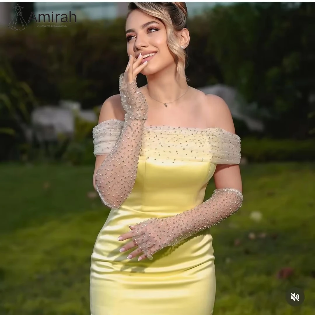 Amirah فستان سهرة نسائي مصنوع حسب الطلب 2025 طويل ذيل السمكة فستاين سهرة/فساتين الحفلات قفازات قابلة للإزالة فساتين سهرة أنيقة للمرأة الفاخرة
