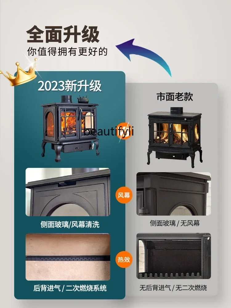 xqReal Fire Fireplace Wood Burning Household Cast Iron Firewood Burning Heating Stove B & B Firewood Heating Fireplace view 4