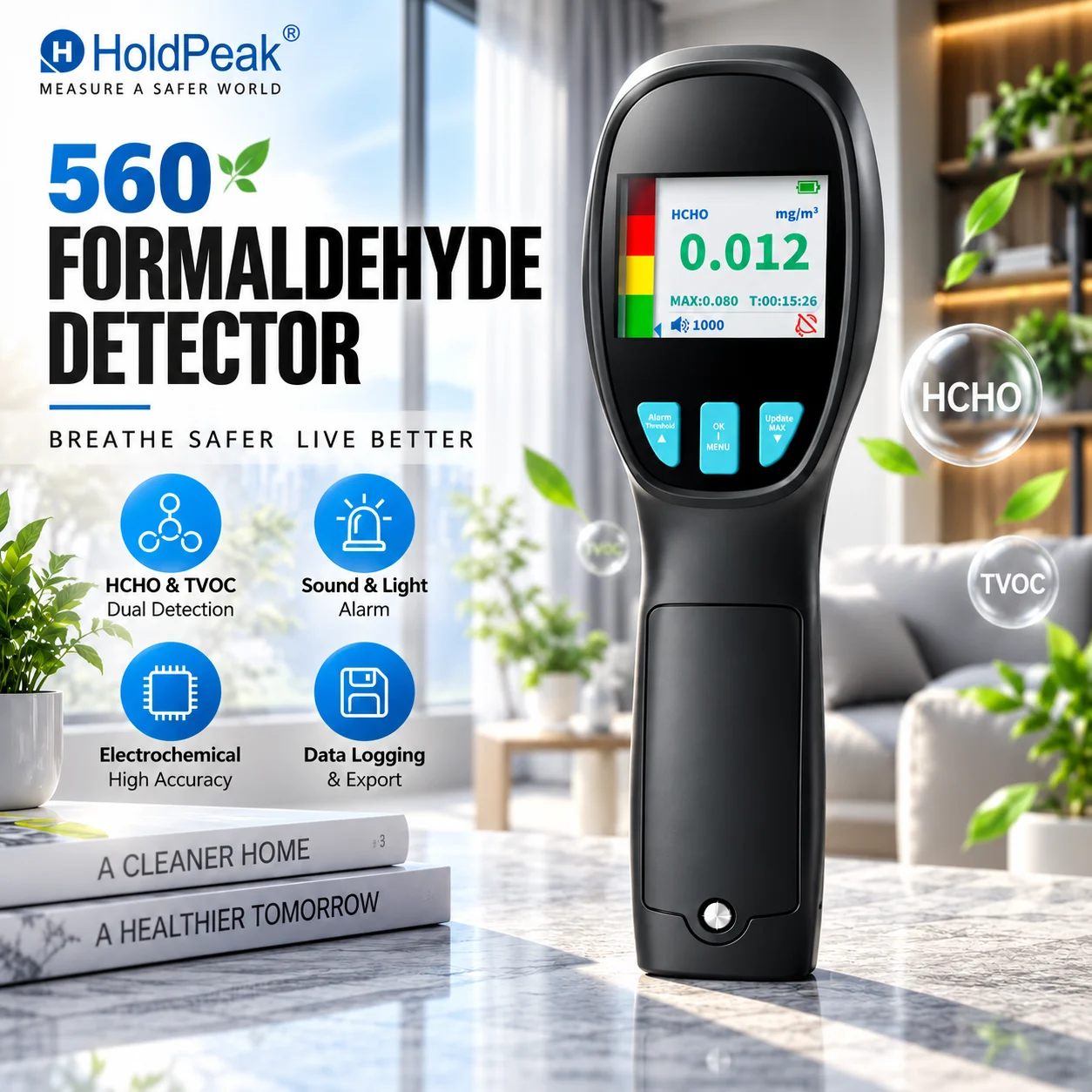 Formaldehyde Detector Air Quality Monitor TVOC Tester Professional Built-in Fan Data Logger 0.001mg/m³ for Home Office Car