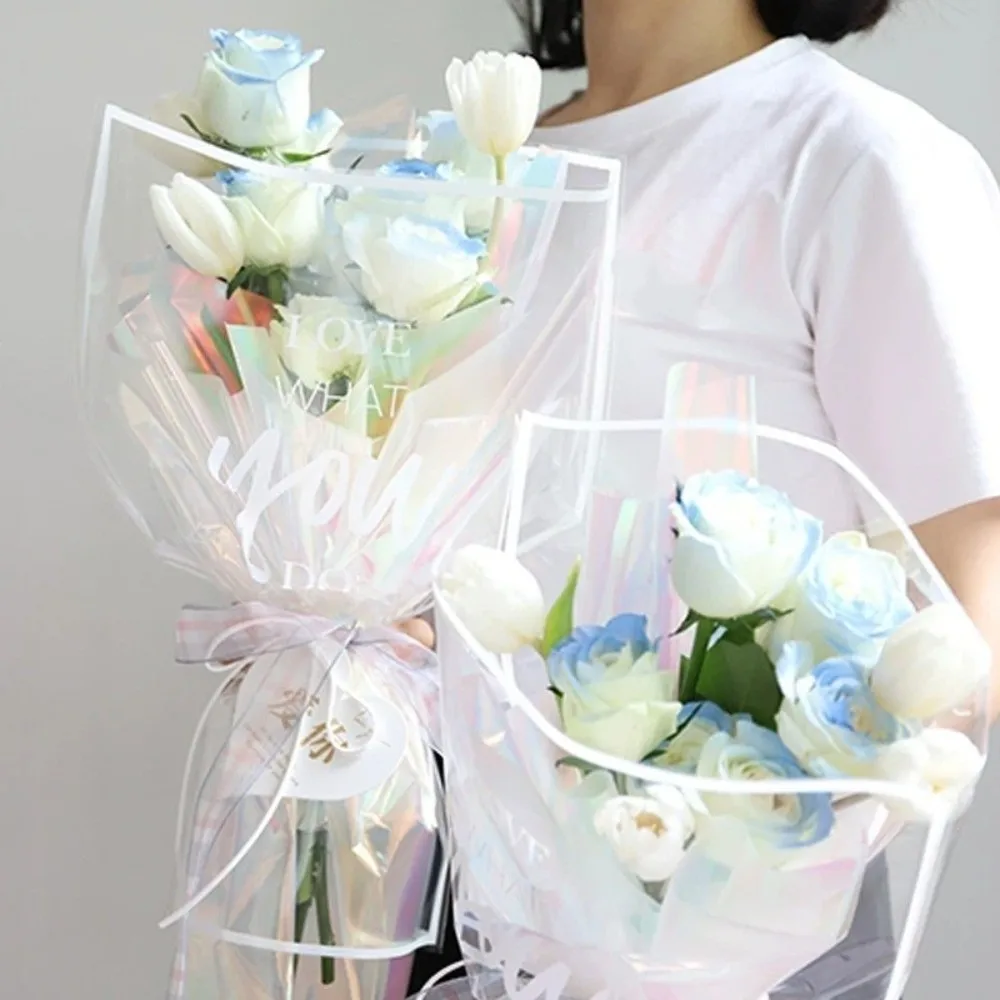 

30 Pieces Transparent Flower Wrapping Bags Waterproof OPP Bag Flower Arrangement Bags Colorful Bouquet Packaging Bags