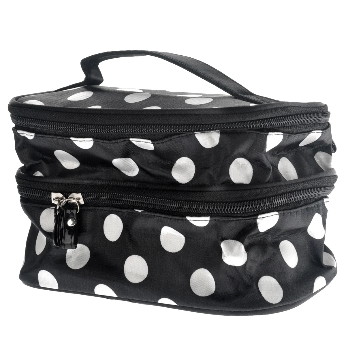 

Double-Layer Dots Bag Black White Durable Polyester Zipper Makeup Organizer Travel Toiletry Handbag