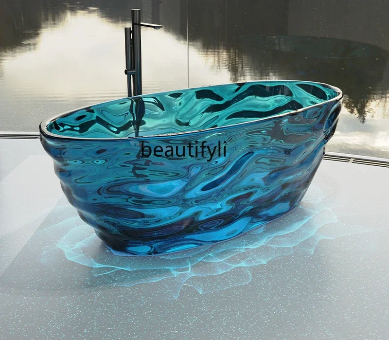 

Crystal resin bathtub custom color water ripple integrated molding freestanding artificial stone bathtub