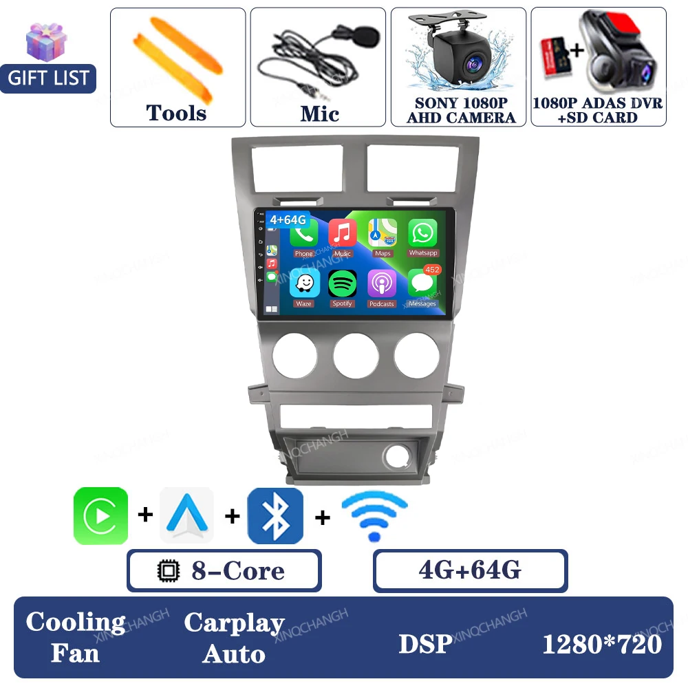 Android 15 Autoradio Voor Dodge Avenger JS 2007-2010 Carplay Auto 2DIN GPS 4G LTE 5G WIFI navigatie Qualcomm Head Unit QLED BT