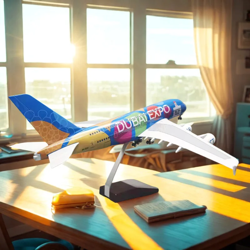 

1/160 Scale Airplane Model 380 A380 UAE EXPO Ver Airline Aircraft with Light & Wheel Landing Gears Plastic Toy Resin Decoration