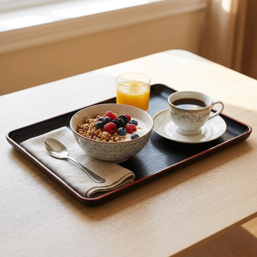 Rectangular Overall Restaurant Serving Tray Anti-slip Matte Thickened Dinner Service Tray Raised Anti-spill Surround Edge