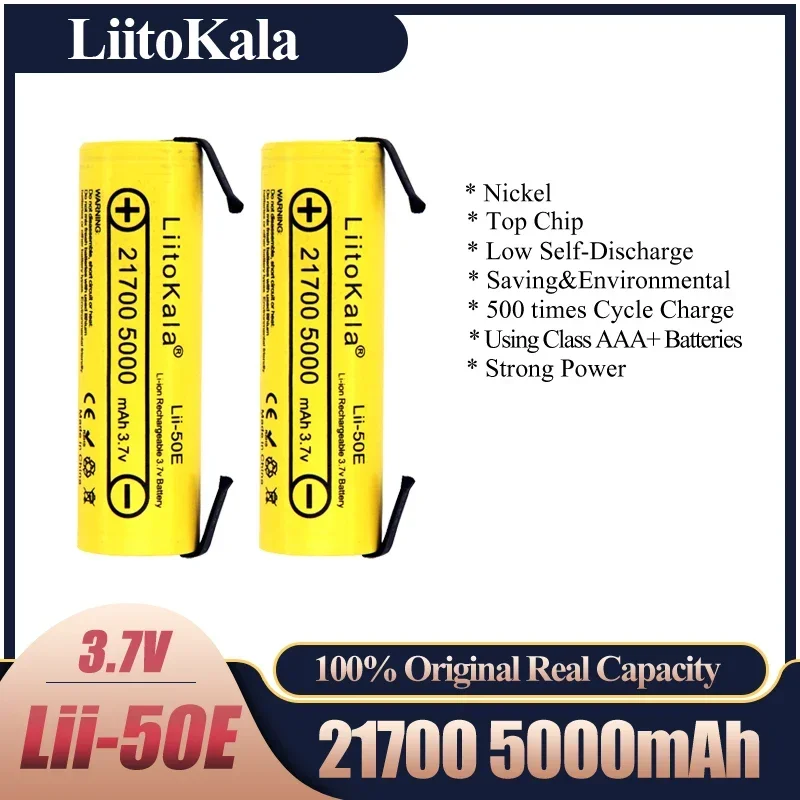 LiitoKala Lii-50E IMR 21700 5000mAh 3.7V 40A High Capacity Protected Flat Top Rechargeable Li-ion Battery+DIY Nicke