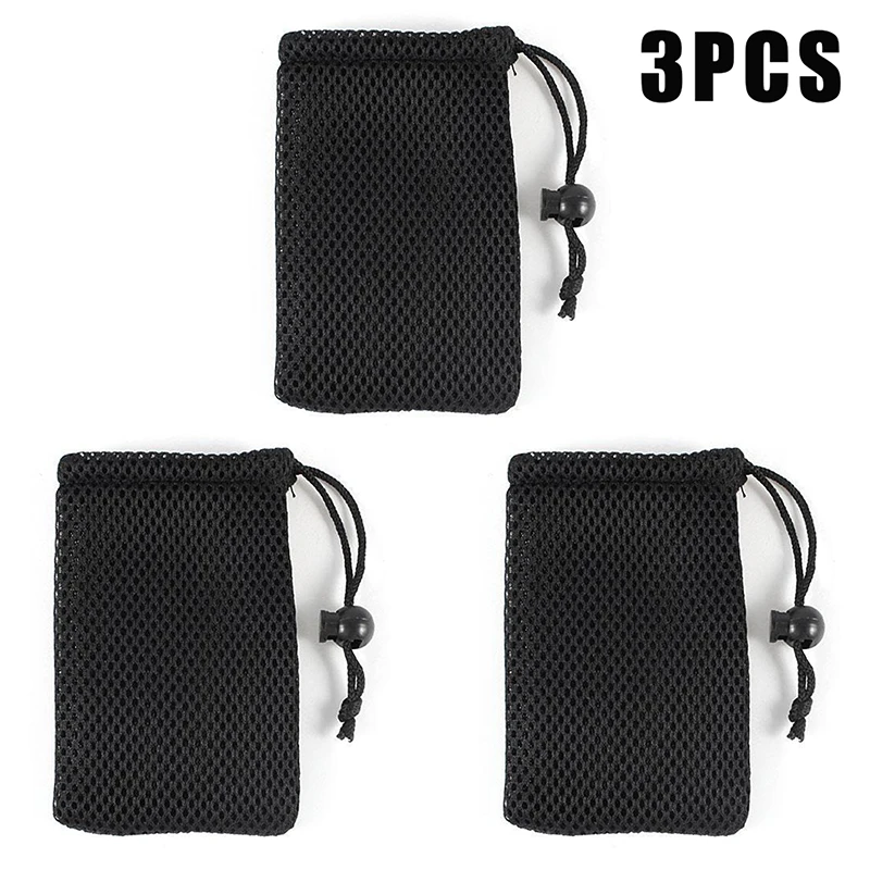 3Pcs Nylon Mesh Drawstring Storage Pouch Bag Multi Purpose Travel & Outdoor Activity Pouch For Digital Products