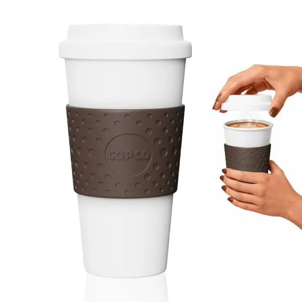 Double Insulated Travel Mug Non Slip Sleeve BPA Free 16 Oz, Brown