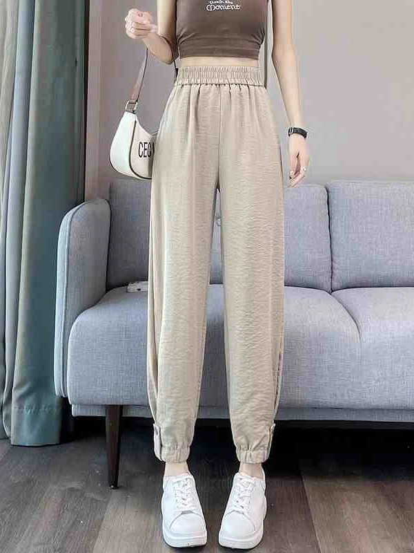 

Черные повседневные брюки с высокой талией для похудения, женские свободные спортивные брюки Harlan, тонкие брюки в корейском стиле, брюки длиной в пол.