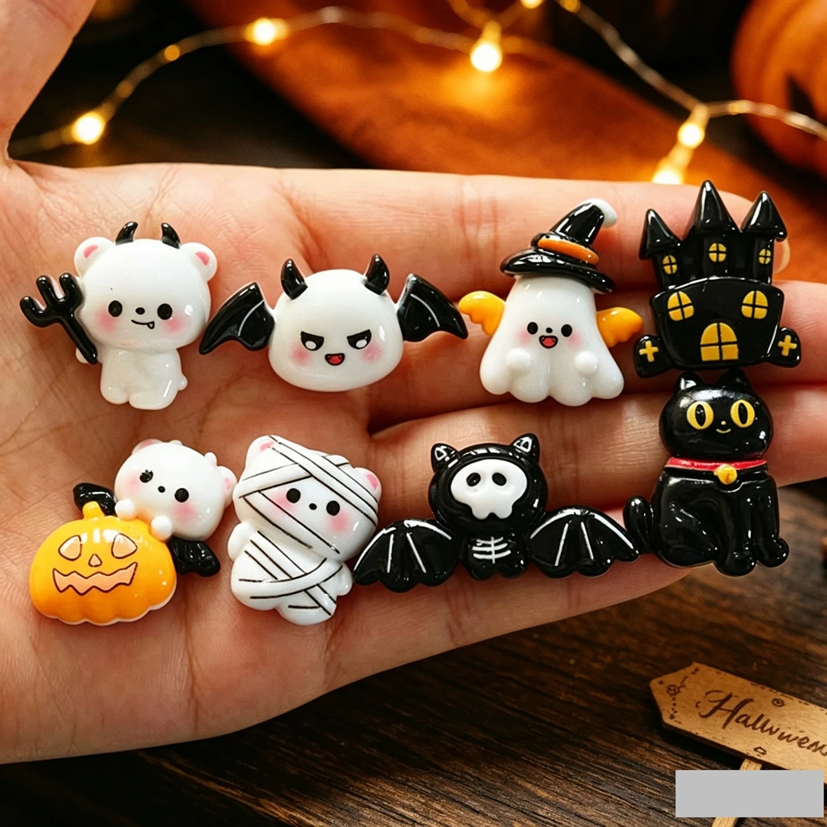10Pcs New Resin Cartoon Halloween Bats, Cats, Ghosts Series Flat Back Cabochons Scrapbooking DIY Jewelry Craft Decoration
