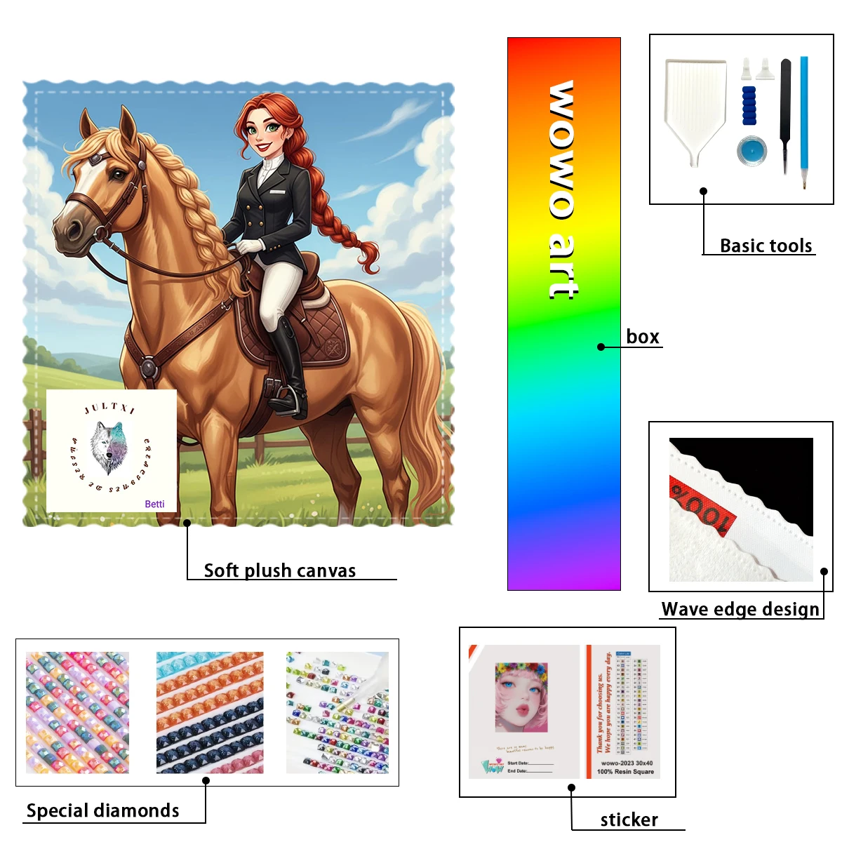 

【Betti_ Diamond Art】The girl riding a horse Crystal AB Rhinestone FD Rhinestone Perfect Resin Diamond