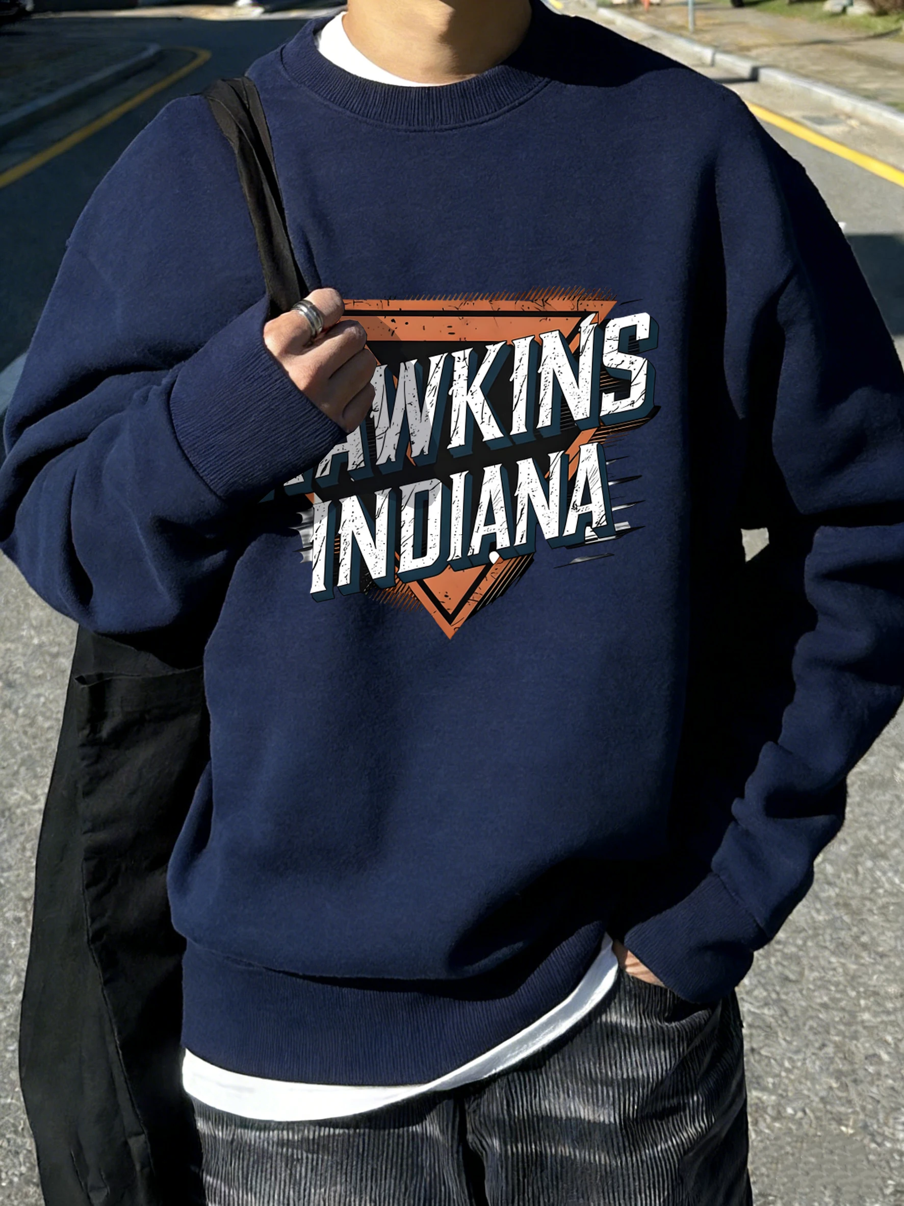 

Мужская толстовка Hawkins Indiana Printing, осенняя, свободного кроя, флисовая, универсальная, с круглым вырезом, унисекс, винтажная, модная одежда