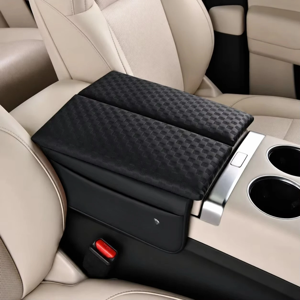 Car Universal Central Elbow Support Box Armrest Heightening Pad Embossed Leather Armrest Box Protective Cover Interior Decor