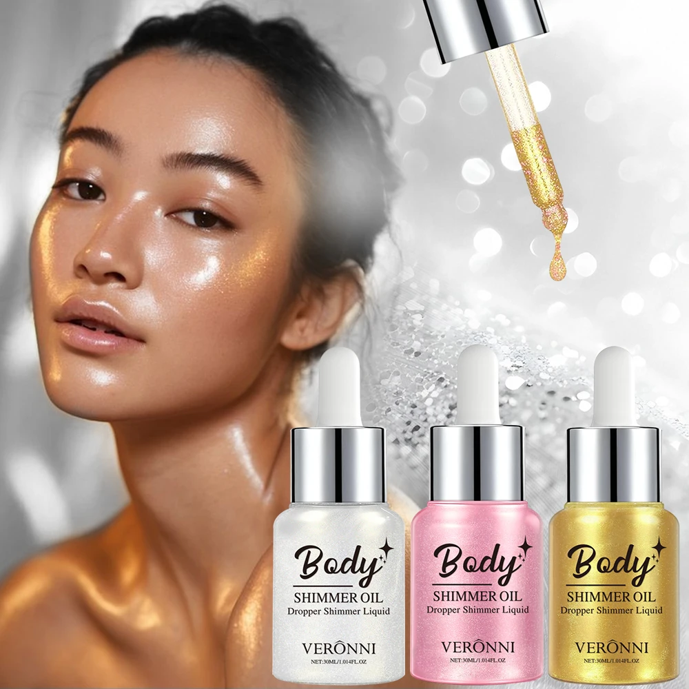 Flüssiger Körper-Highlighter, aufhellendes Gesichtskontur-Make-up, langlebiger, feuchtigkeitsspendender, schimmernder flüssiger Highlighter-Tropfen für Gesicht und Körper
