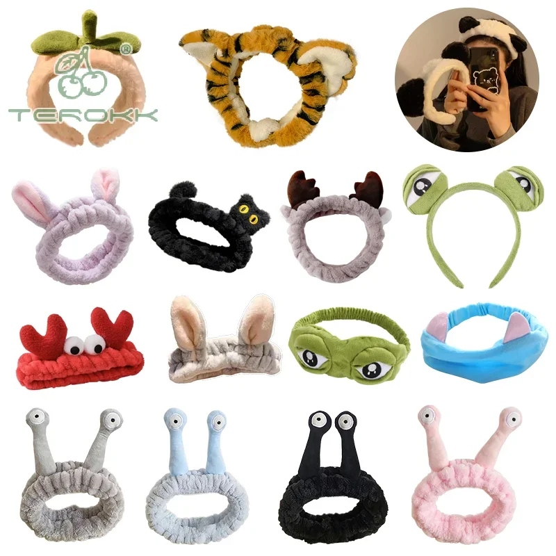 

Cute Big Eye Snail Fluffy Washing Face Band Cartoon Animal Headband Soft Coral Fleece Elastic Makeup Hair Bands For Women