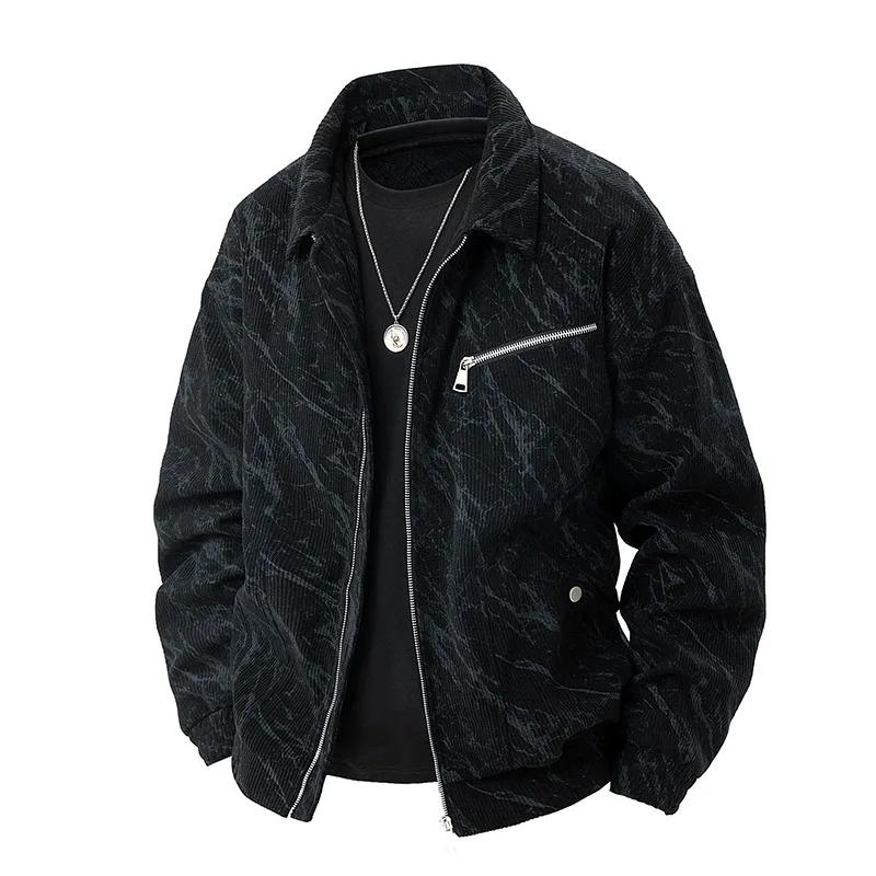 

Tie-dye Jacket Men's Zipper Lapel Loose Casual All-match Coat Cardigan Printed Top