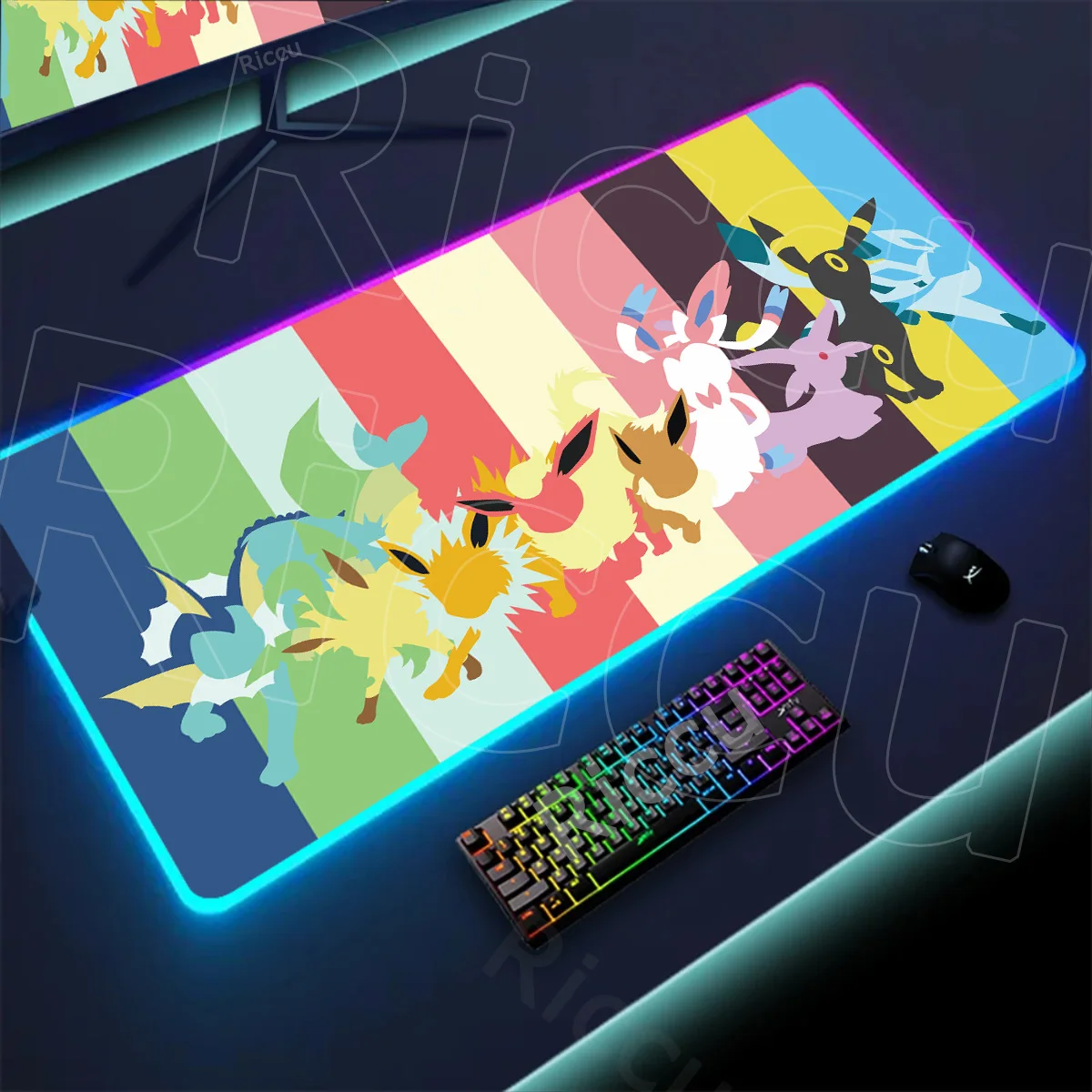 LED Glowing Rubber Gaming Computer Keyboard Mat RGB Large P-Pokémon Soft PC Gamer Mouse Pad E-eevee Washable Backlit Desk Carpet