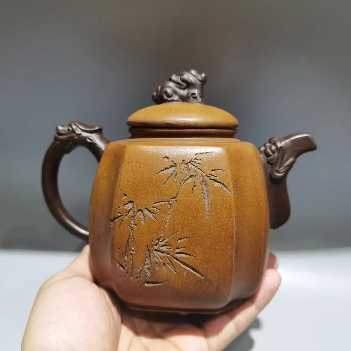 Chinese Yixing Zisha Clay Handmade Exquisite Bamboo pattern Teapot